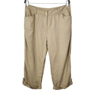 Jones New York Khaki Linen Cropped Pants Size 14 Capri Linen Pants